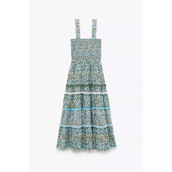 Zara Blue Floral Midi Dress - Picture 1 of 5